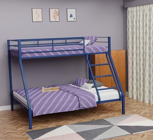 Metal Queen Size Bunk Bed Without Storage Painted For Bedroom Living Room Double Cot Bed Palang For Home (Blue)