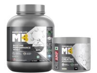 MuscleBlaze Biozyme Performance Whey Protein Powder, Choco Crispers (2kg / 4.4lbs) & Micronised Creatine Monohydrate CreAMP Powder, Unflavoured (32 Servings, 100g) | Pack of 2