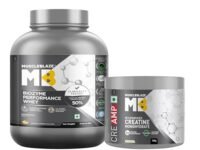 MuscleBlaze Biozyme Performance Whey Protein Powder, Magical Mango (2kg / 4.4lbs) & Micronised Creatine Monohydrate CreAMP Powder, Unflavoured (32 Servings, 100g) | Pack of 2