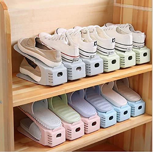 NYALKARAN Plastic Shoe Slots Organizer Space Saver Double Deck Shoe Rack Adjustable Shoe Slots for Closet Organization (Set of 12)