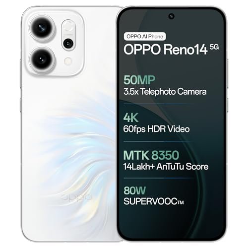 OPPO Reno14 5G (Pearl White, 8GB RAM, 256GB Storage) with No Cost EMI/Additional Exchange Offers