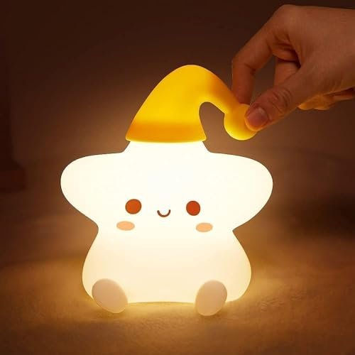 One94Store Silicone Star Night Light | USB Rechargeable LED Lamp with 7-Color Breathing Modes | Soft Silicone Nursery Light for Kids Bedroom Decor | Perfect Baby & Toddler Gift, White