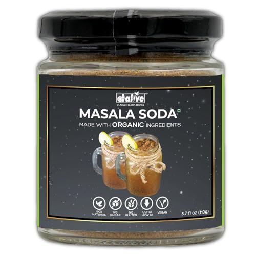 Organic Masala Soda Instant Drink Premix (Sugar-Free, 100% Natural, Low Carb, Vegan, Diabetes and Keto-Friendly, No Emulsifier/Stabilizer and Tasty) -110g