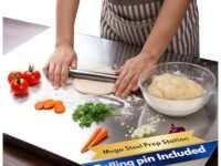 OrganizeMee Steel Chopping Board for Kitchen Large | Fruits and Vegetables Cutting Rust-Proof Cutting Board Platform Countertop Pad Cutter | (60 Cm Widex47 Cm Deep +25 Mm Bend) | A Must Kitchen Tools