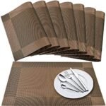 P-Plus International Placemat, Set of 8, Crossweave Vinyl Woven Table Mats, Insulation Washable Table Mats Set (Brown)
