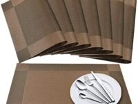 P-Plus International Placemat, Set of 8, Crossweave Vinyl Woven Table Mats, Insulation Washable Table Mats Set (Brown)
