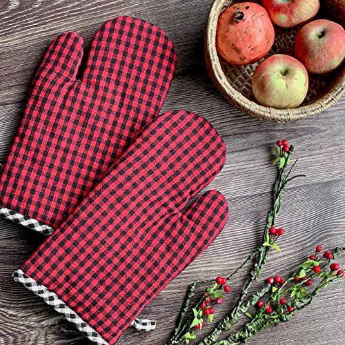 PIXEL HOME DECOR Oven Mitten (Oven Mitten Pack of 2, Red & Black) (Red & Black, 18X30)