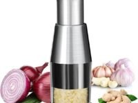 Pressed Garlic Chopper, Kresal Stainless Steel Hand Food Chopper Garlic Press - Manual Mini Vegetable Chopper Cutter, Onion & Salad Chopper, Garlic Crusher Masher, Kitchen Tools
