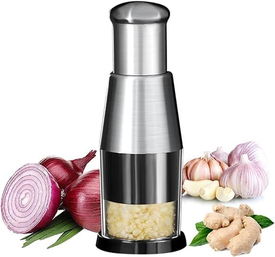 Pressed Garlic Chopper, Kresal Stainless Steel Hand Food Chopper Garlic Press - Manual Mini Vegetable Chopper Cutter, Onion & Salad Chopper, Garlic Crusher Masher, Kitchen Tools