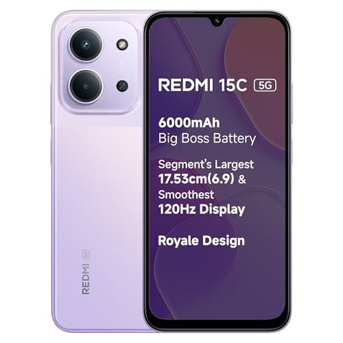 REDMI 15C 5G Dusk Purple 6GB + 128GB | Royale Design | Massive 6000mAh Battery | Segment's Largest 17.53cm Display Up to 120Hz | MediaTek Dimensity 6300 | 33W Fast Charging | 50MP AI Dual Camera