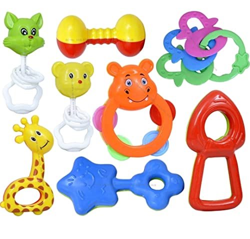 Rattles and Teether for Babies, Pack of 7 Pcs - Colourful Lovely Attractive Rattles and Teether for Babies, Toddlers & Children,Plastic,Multi Color