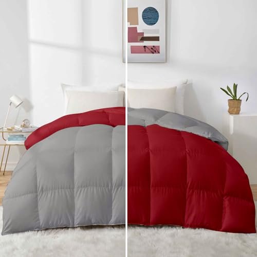 Razzai Quilt Single Bed 500 GSM Winter Comforter Premium Collection Quilted Revesible Comforter (60" x 90" Inches/152cm x 228cm) - Single Bed Comforter|Silver/Burgundy | Microfibre, Lightweight| TC - 400