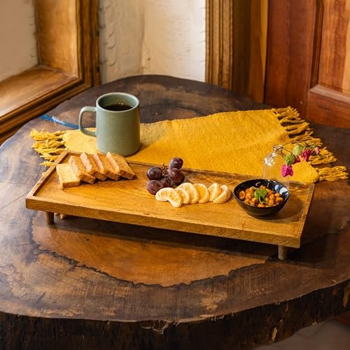 Rectangular Wooden Riser for Food Party | Decorative Serving Tray Mango Wood Cheese Charcuterie Board | Rectangle Dessert Platter | Decor Snack Appetizer Platter
