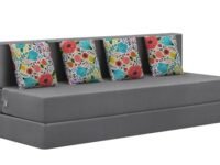 Rosebell Foldable Four Seater Sofa Cum Bed, Sofa Bed 6 X 6 Feet, Jute Fabric- Washable Cover- Including 4 Cushion Perfect for Home & Office for Guests - Grey