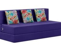 Rosebell Foldable Three Seater Sofa Cum Bed, Sofa Bed 5 X 6 Feet, Jute Fabric- Washable Cover- Including 3 Cushion Perfect for Home & Office - Purple Color