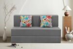 Rosebell Foldable Two Seater Sofa Cum Bed, Sofa Bed 4 X 6 Feet, Jute Fabric- Washable Cover- Including 2 Cushion Perfect for Home & Office - Grey Color