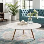 Round Modern Coffee Table for Living Room,Center Tea Table Dining Table Coffee Table Wooden Table Top Marble Finish for Living Room