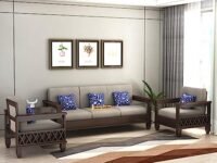 STRATA FURNITURE Solid Sheesham Wood 5 Seater SofaSet for Living Rooms 3+1+1 Wooden Sofa Set for Home and Office (Walnut Brown)