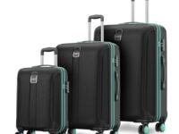 Safari Medium Thorium Neo 8 Wheels 55,66 and 77 Cm Small, and Large 4 Wheel Inline 3 Trolley Bags Hardshell Case Polycarbonate 360 Degree Wheeling System,Black