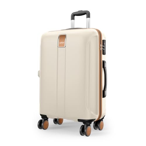 Safari Thorium Royale 8 Wheels 77cm Large Size Trolley Bag Hard Case Checkin Polycarbonate Luggage, TSA Lock, Wet Pouch Organized Interior, Suitcase for Travel, Trolley Bags for Travel, Vanilla Tan