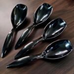 Serving Spoon, Black Long Handled Serving Spoon Melamine Tableware (Set of 4 Piece) (Black) ,24 Cm