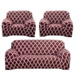 Sofa Cover 3 Seater and 2 Seater Fully Covered Universal 5 Seater Sofa Cover Non-Slip Sticky Elastic Stretchable Sofa Set Slipcover (5 Seater, Burgundy Geometry)