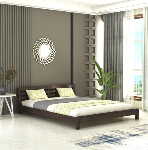 Strata Furniture Sheesham Wood King Size Platform Bed Without Storage for Bedroom Living Room Home Wooden Double Cot Palang Low Height Bed Furniture (Walnut Finish)