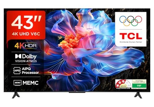 TCL 108 cm (43 inches) Metallic Bezel Less Series 4K Ultra HD Smart LED Google TV 43V6C (Black)