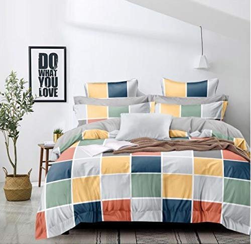 THE HOME STYLE 200TC Soft Glace Cotton King Size Duvet Cover II Razai Cover II Quilt Cover II Dohar for Double Bed with Zipper (90x100 Inch, Vibrant Checks)