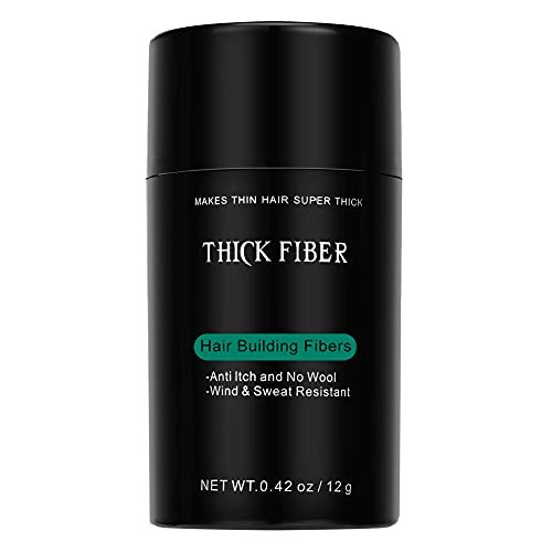 THICK FIBER Hair Building Fibers (Black) 12g - Hair Fibres For Thin & Bald Spots - Thickening Fibers For Men & Women (12g Pack of 1)
