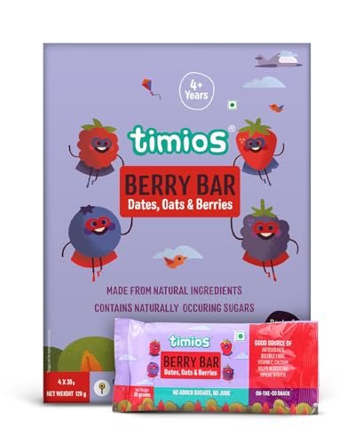Timios Berry Bars – Healthy Energy Snack Bars for Kids & Adults | Made with Real Berries & Nuts | Nutritious On-the-Go Snack | Pack of 20