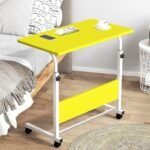 Torche Ironwood Multipurpose Height Adjustable Movable Table for Computer & Laptop Table with Wheels (Small-Yellow)