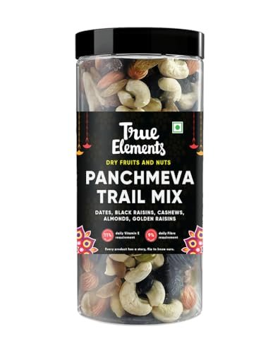 True Elements Panchmeva Trail Mix 400g - Mixed Dry Fruits | Mixed Nuts | Healthy Snacks | Trail Mix | Premium Dry Fruits | Almonds | Raisins | Cashews | Dates | Blackcurrant | Protein Rich Snack