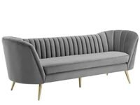 Velvet Couch for Living Room, Mid-Century Modern Chesterfield Sofa 3 Seater Couches Sleeper Sofa with Golden Metal Legs for Living Room Bedroom Office (Light Grey, Three Seater Sofa)