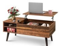 WLIVE Lift Top Coffee Table for Living Room,Small Coffee Table with Storage, Adjustable Shelf and Storage Compartment, Mid Century Modern Living Room Table, Wood, Rustic Brown