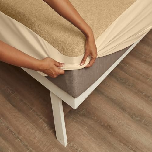 Wakefit Cotton Feel Ultra Soft Waterproof Mattress Protector | Breathable - Hypoallergenic Mattresses Cover 75" x 36" - Single, Beige