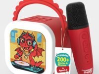WonderBuddy StoryBox Mini, 200+ Stories & Rhymes Preloaded, Karaoke Mic for Singing, RGB Lights, Kids Speaker, Musical Toy, Best Gift for 3-5 yr Kids - Dragon with Mic