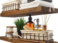 Wood Floating Shelves Set of 2 - Rustic Shelf 22 inch - Made in India - Wide Wooden Wall Shelves for Living Room Bedroom Kitchen Bathroom Farmhouse - Walnut Color - 22 D x 6.7W x 1.2H (22inch)