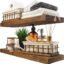 Wood Floating Shelves Set of 2 - Rustic Shelf 22 inch - Made in India - Wide Wooden Wall Shelves for Living Room Bedroom Kitchen Bathroom Farmhouse - Walnut Color - 22 D x 6.7W x 1.2H (22inch)