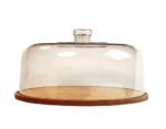 Wooden Cake Stand with Acrylic Dome,Serving Cake Plate with Dome Lid, Dessert and Cupcake Display Stand, Pastry Stand,Round Cake Cutting Holder (11 x 4.5 inch)