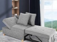 Zikra-2024 Miller RHS Convertible Couch Bed,Loveseat Sofa,Adjustable Couch Sleeper with Pull Out Bed,Modern Linen Fabric Space-Saving Sofas for Living Room,Apartment&Office Colour-LightGrey