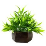 fancymart Artificial Bamboo Leaves Plant in Wood Hexagon Pot - 20cm Height - Home & Office Decor Elegant Potted Plant for Tabletop Enhancement