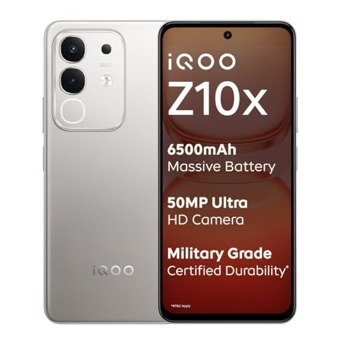 iQOO Z10x 5G (Titanium, 8GB RAM, 256GB Storage) | 6500 mAh Large Capacity Battery | Dimensity 7300 Processor | Military-Grade Durability