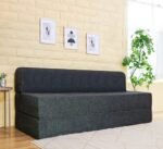 uberlyfe 3 Seater Sofa Cum Bed | Jute Fabric Washable Cover | Dark Grey | 5' X 6' Feet