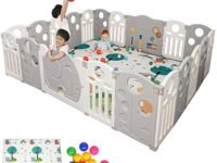 16 panel Playpen for Babies upto 5 year with Mat and Balls Foldable Baby Play Area Indoor Setup Play Yard Fence for Toddlers Kids Playarea Setup Outdoor Children Play Pen with Gate Baby Playpen (5.2*6.1 FT=30 SQFT, Grey)