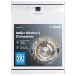 Bosch 13 Place Setting Dishwasher with Intensive Kadhai Program, No Pre-Rinse, 70⁰ Hot water wash, Half Load Option & Extra Cutlery Box - (SMS66GW01I, White, Glass Protection Technology)