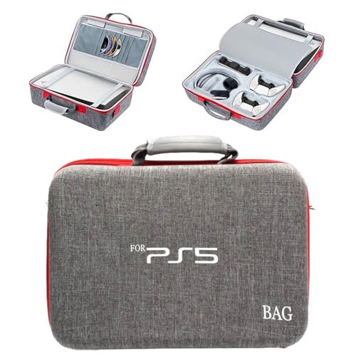PSS PS5 Travel Bag Briefcase Hard Shell Carrying Case for PS5 Console Protective Storage Bag Shockproof Compatible with PS5 Console/ Controller, Headset, Charging Dock, Games Accessories (Grey)