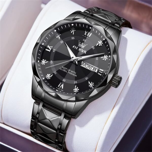 OLEVS Men's Business Watch Gold Blue with Large Easy-Read Analog Quartz Date Display Luxury Stainless Steel Band Waterproof Luminous Hands