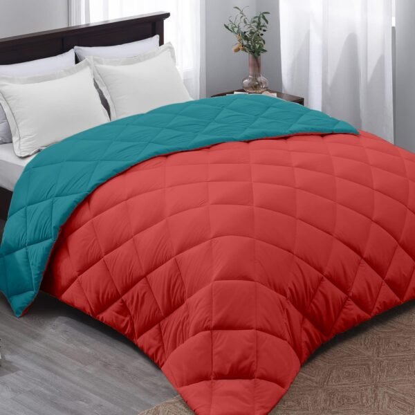 AYKA Reversible Comforter 220 GSM Microfiber Reversible AC Comforter/Blanket for Winter/Quilt/Duvets for King Size Double Bed Comforter (90 * 100, Teal & Red)| TC - 220