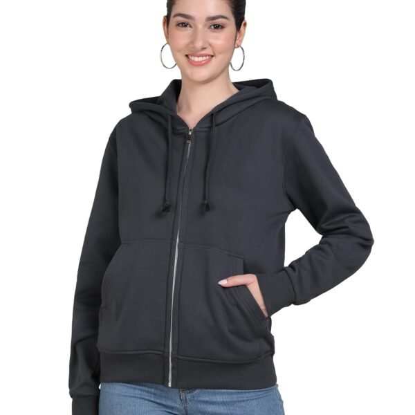 Alan Jones Clothing Women's Solid Zipper Hooded Sweatshirt | Front Zip, Ribbed Hem, Lined Hood, Casual Winter Wear